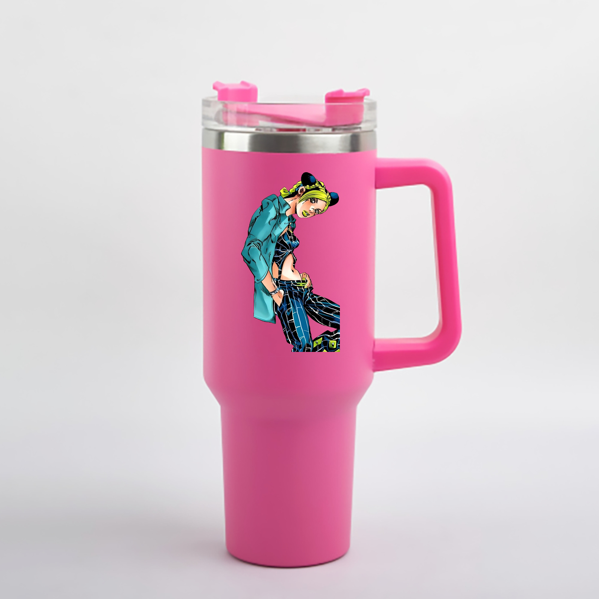 （画像用） "ジョジョの奇妙な冒険 くうじょう ジョリーン JoJo's Bizarre Adventure Jolyne Cujoh " 1200mL車用タンブラー - クリスタルステッカー（プラスチックストロー付き）
